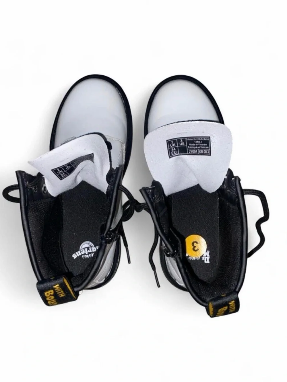 White Dr. Martens 1460 Kids-Youth Boots With Black Laces in Size 3